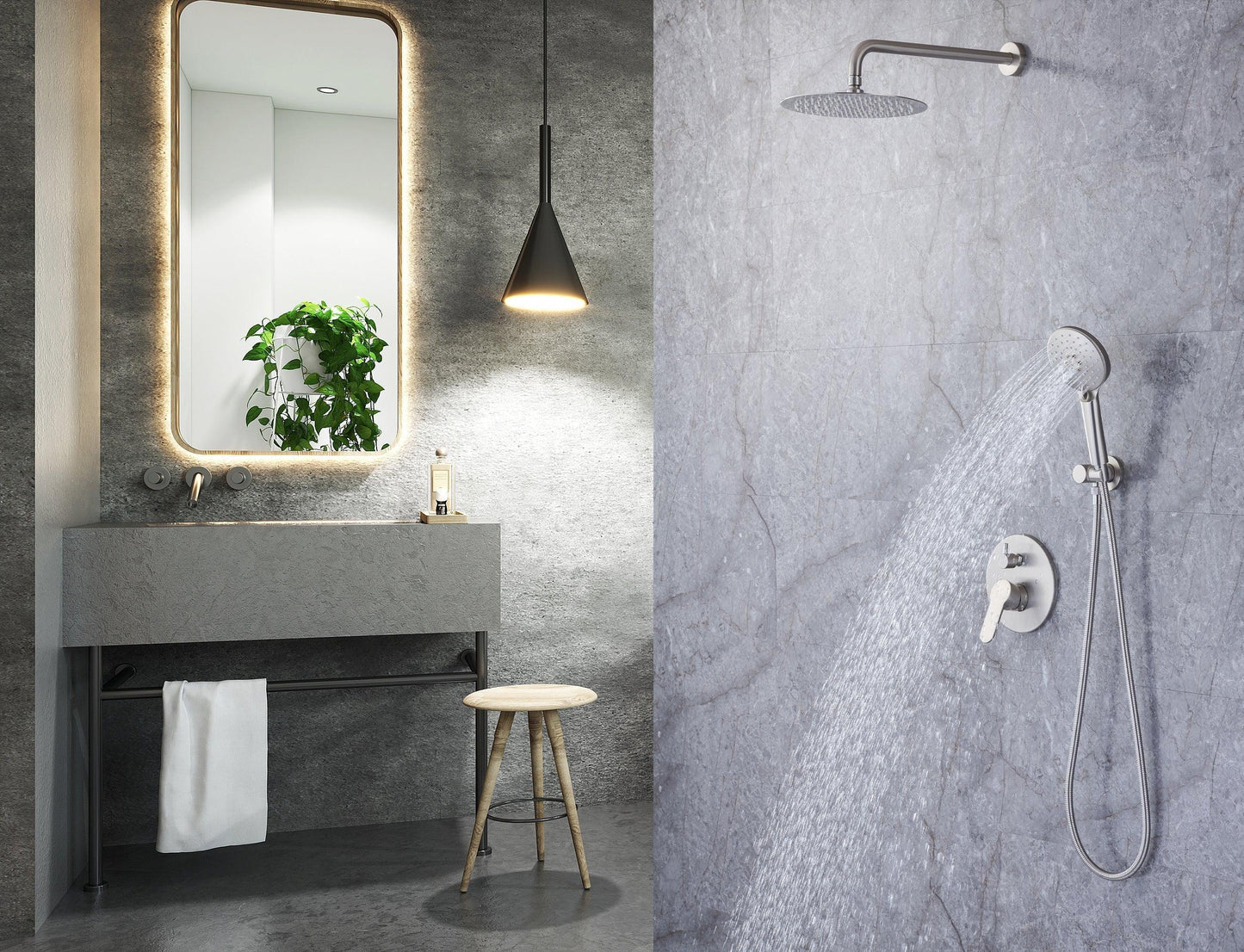 Shower Faucet Set, Wall Mount Round, 10 Inch Rain Shower Head with Spray, Solid Brass FredCo