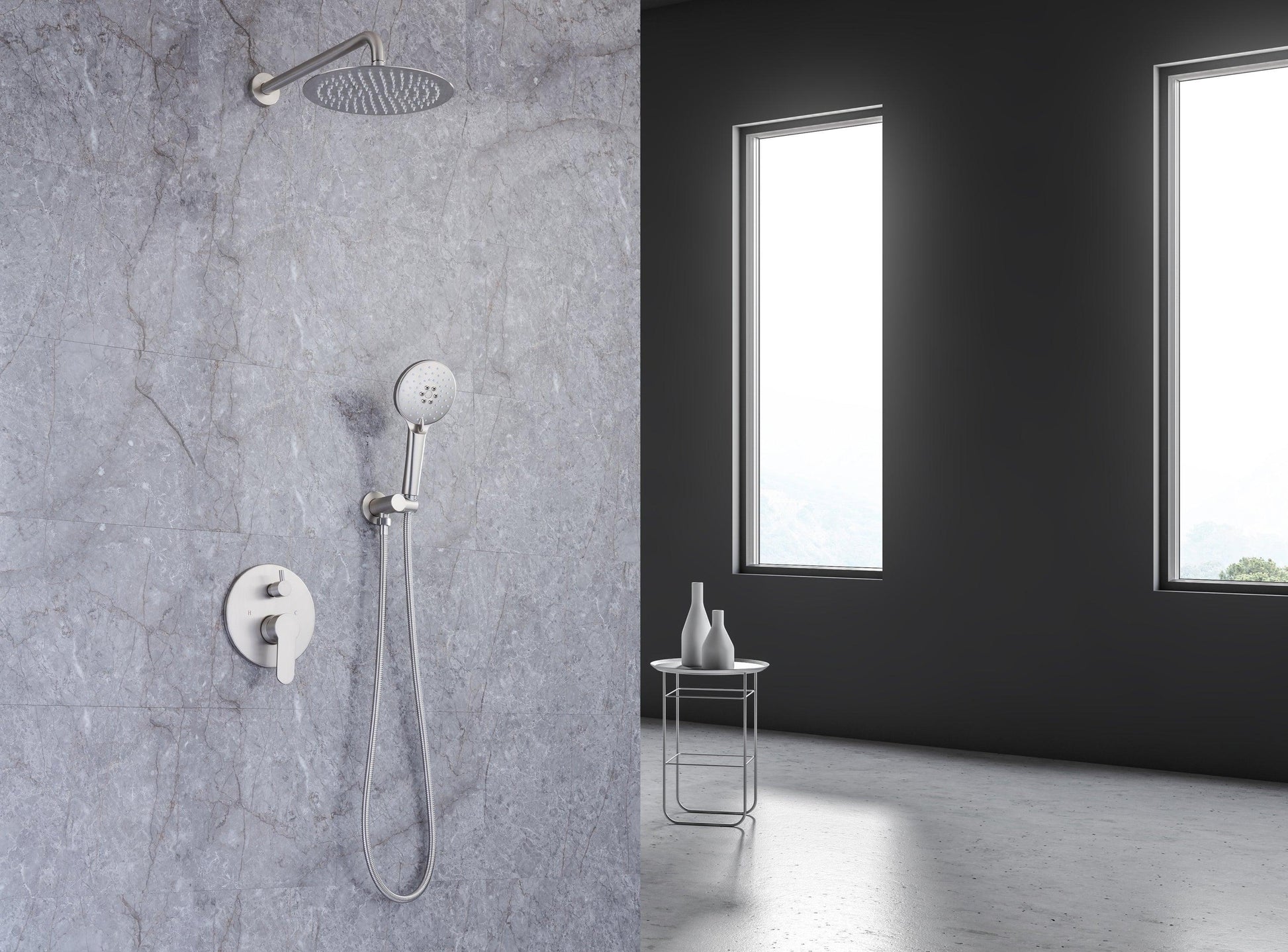 Shower Faucet Set, Wall Mount Round, 10 Inch Rain Shower Head with Spray, Solid Brass FredCo