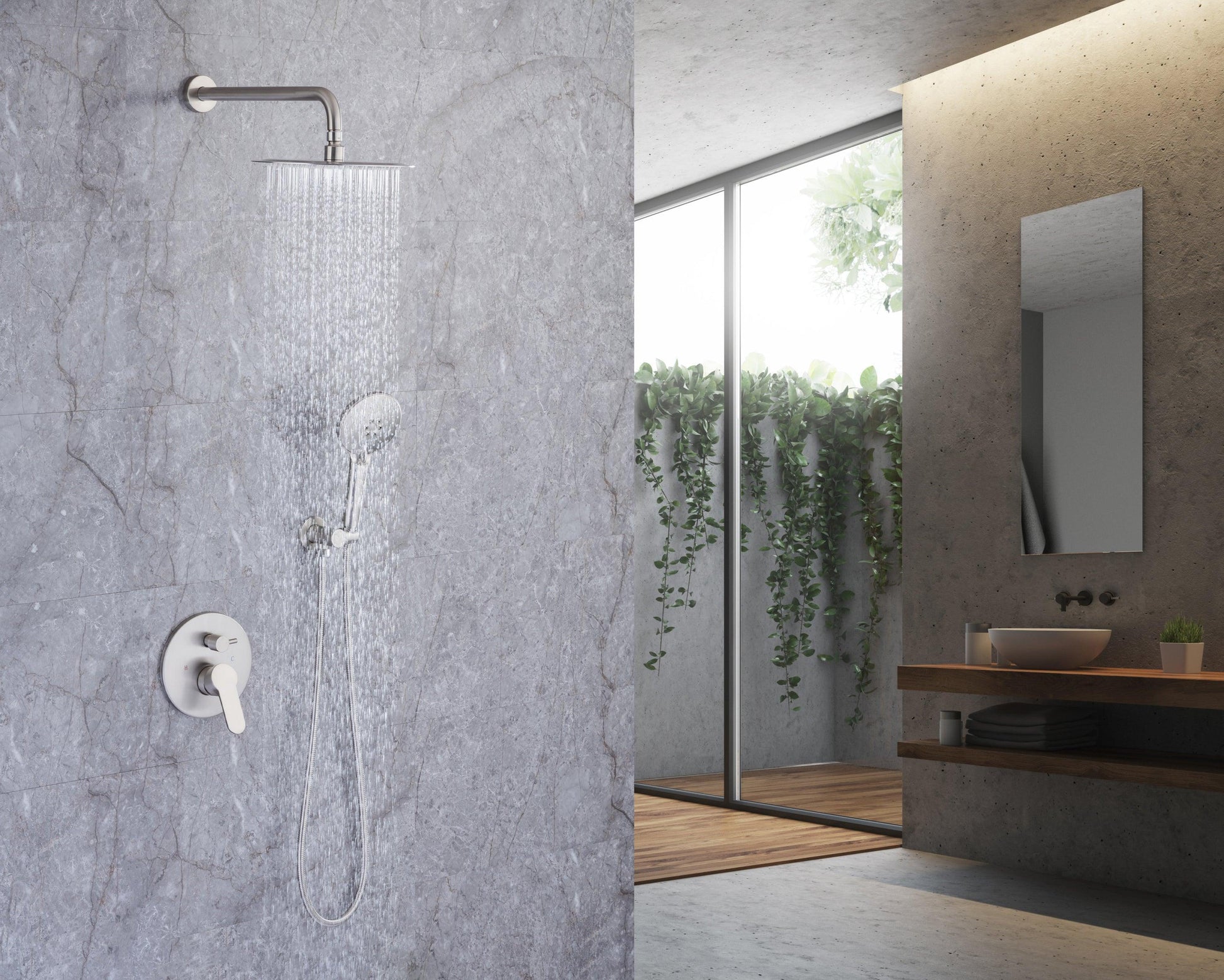 Shower Faucet Set, Wall Mount Round, 10 Inch Rain Shower Head with Spray, Solid Brass FredCo
