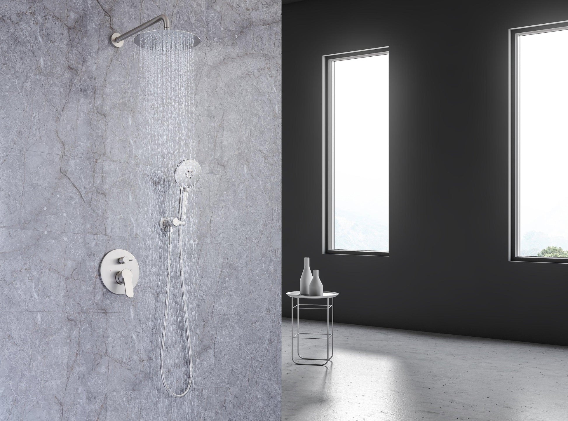 Shower Faucet Set, Wall Mount Round, 10 Inch Rain Shower Head with Spray, Solid Brass FredCo