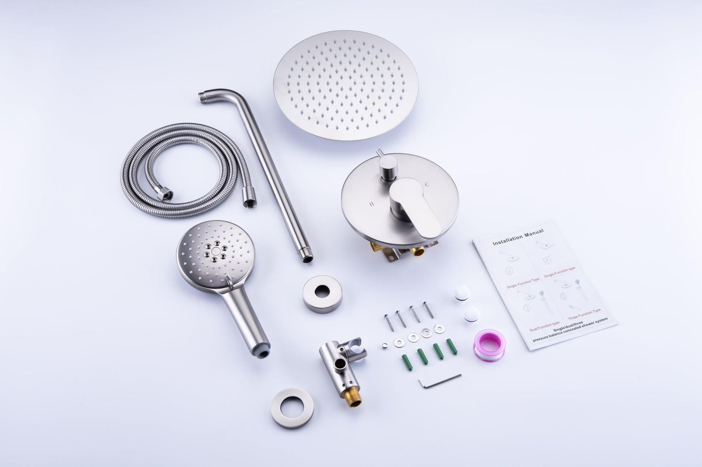 Shower Faucet Set, Wall Mount Round, 10 Inch Rain Shower Head with Spray, Solid Brass FredCo