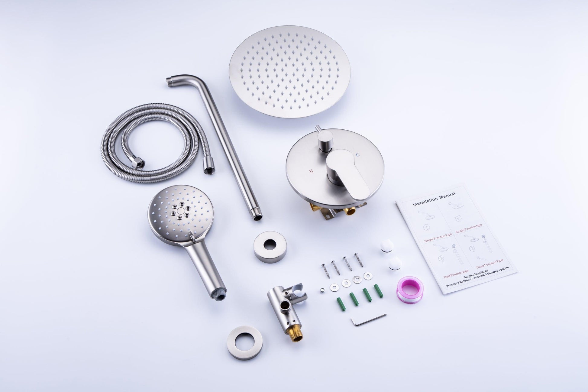 Shower Faucet Set, Wall Mount Round, 10 Inch Rain Shower Head with Spray, Solid Brass FredCo