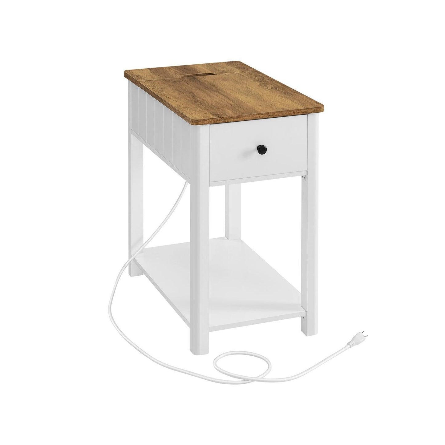 Side Table with Charging Station AC and USB White FredCo