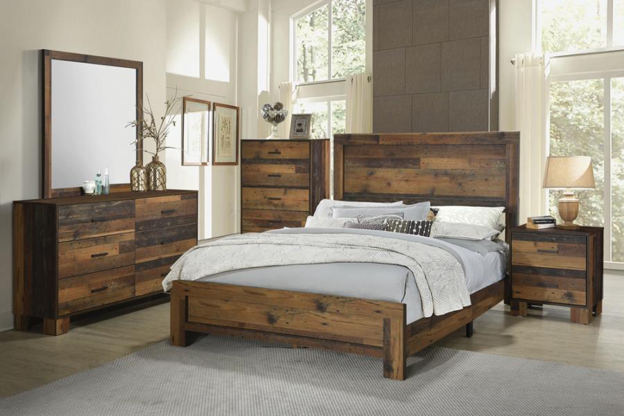 Sidney 4-piece Eastern King Panel Bedroom Set Rustic Pine Coaster FredCo