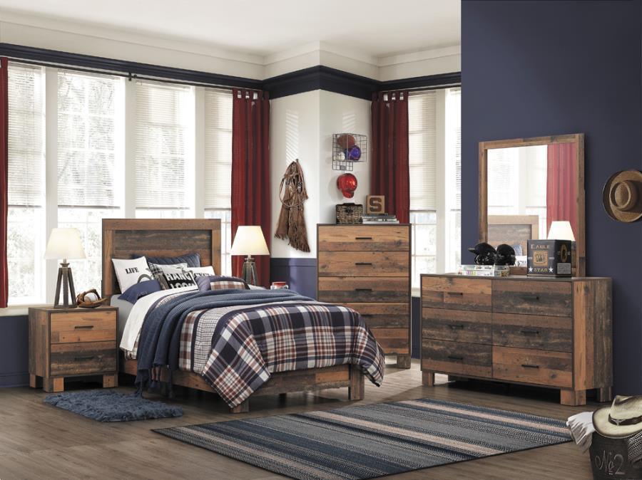 Sidney 5-piece Twin Panel Bedroom Set Rustic Pine Coaster FredCo