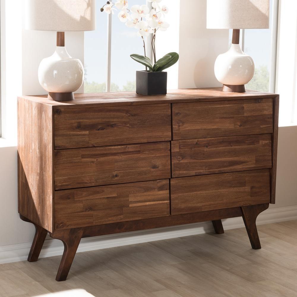 Sierra Mid-Century Modern Brown Wood 6-Drawer Dresser FredCo