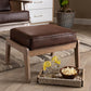 Sigrid Mid-Century Modern Dark Brown Faux Leather Effect Fabric Upholstered Antique Oak Finished Wood Ottoman FredCo