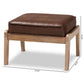 Sigrid Mid-Century Modern Dark Brown Faux Leather Effect Fabric Upholstered Antique Oak Finished Wood Ottoman FredCo
