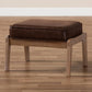 Sigrid Mid-Century Modern Dark Brown Faux Leather Effect Fabric Upholstered Antique Oak Finished Wood Ottoman FredCo