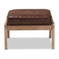 Sigrid Mid-Century Modern Dark Brown Faux Leather Effect Fabric Upholstered Antique Oak Finished Wood Ottoman FredCo