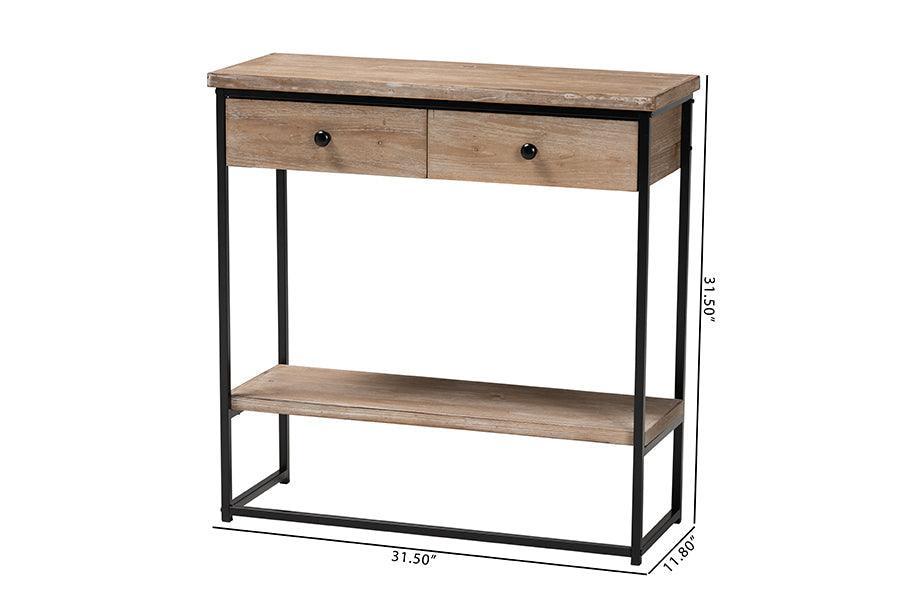 Silas Modern Industrial Natural Brown Finished Wood and Black Metal 2-Drawer Console Table FredCo