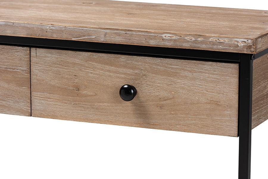 Silas Modern Industrial Natural Brown Finished Wood and Black Metal 2-Drawer Console Table FredCo