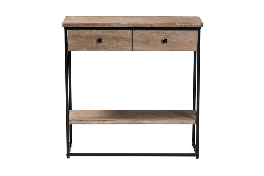 Silas Modern Industrial Natural Brown Finished Wood and Black Metal 2-Drawer Console Table FredCo