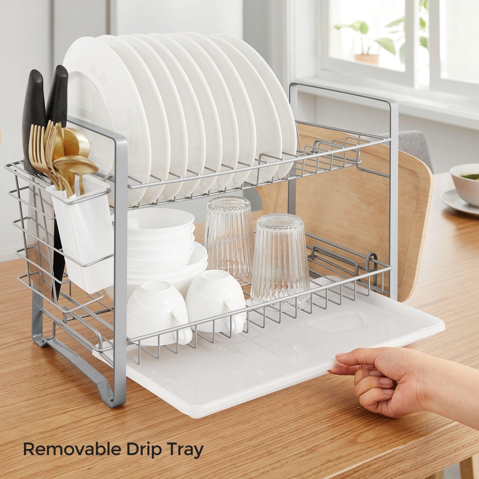 Silver 2-Tier Dish Drainer with Knife Holder FredCo