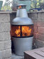 Silver Chiminea 18" Diameter, 40" Height Outdoor Fire Pit with Fire Poker, Silver/Black FredCo