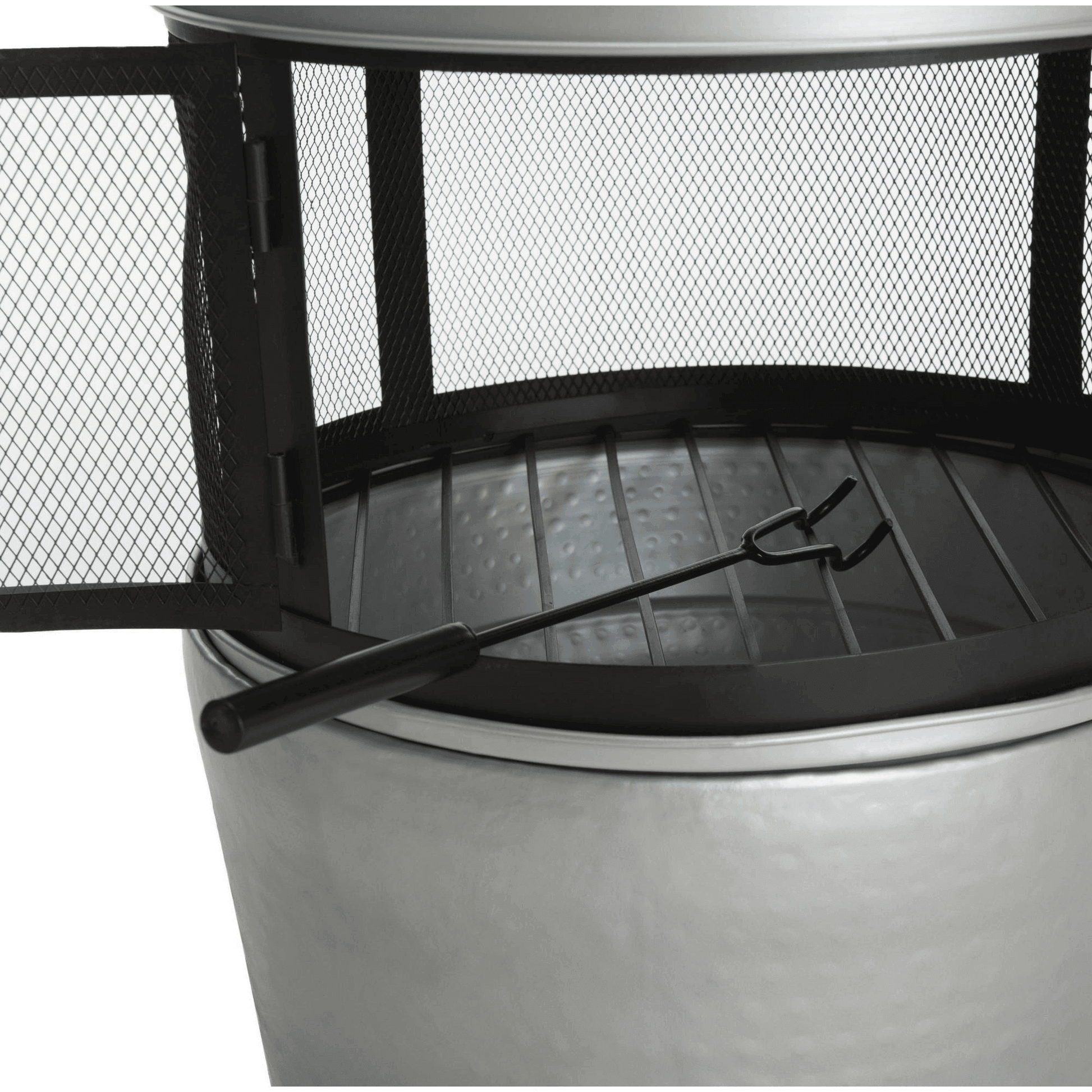 Silver Chiminea 18" Diameter, 40" Height Outdoor Fire Pit with Fire Poker, Silver/Black FredCo