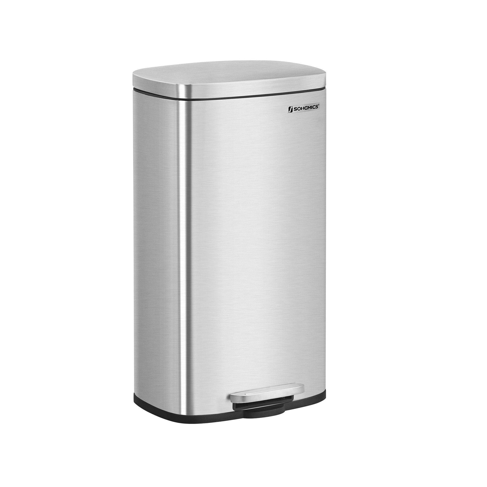 Silver Step-Open Trash Can with Plastic Inner Bucket FredCo