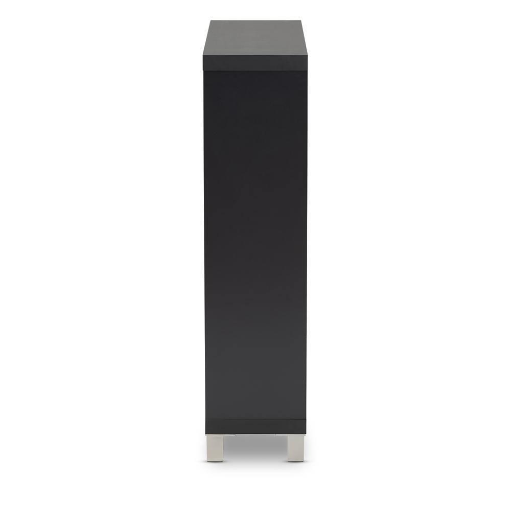Simms Modern and contemporary Dark Grey Finished Wood Shoe Storage Cabinet with 4 Fold-Out Racks FredCo