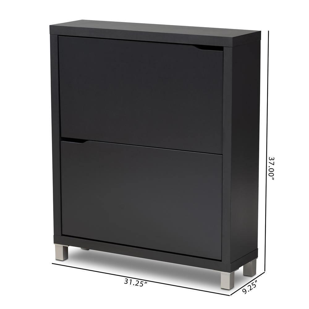 Simms Modern and contemporary Dark Grey Finished Wood Shoe Storage Cabinet with 4 Fold-Out Racks FredCo