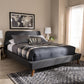 Sinclaire Modern and Contemporary Dark Grey Fabric Upholstered Walnut-Finished Queen Sized Platform Bed FredCo
