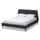 Sinclaire Modern and Contemporary Dark Grey Fabric Upholstered Walnut-Finished Queen Sized Platform Bed FredCo