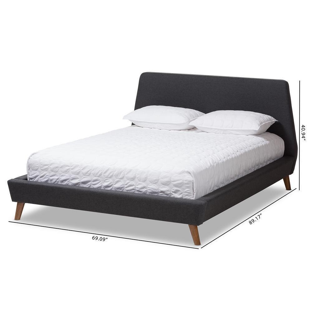 Sinclaire Modern and Contemporary Dark Grey Fabric Upholstered Walnut-Finished Queen Sized Platform Bed FredCo