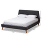 Sinclaire Modern and Contemporary Dark Grey Fabric Upholstered Walnut-Finished Queen Sized Platform Bed FredCo