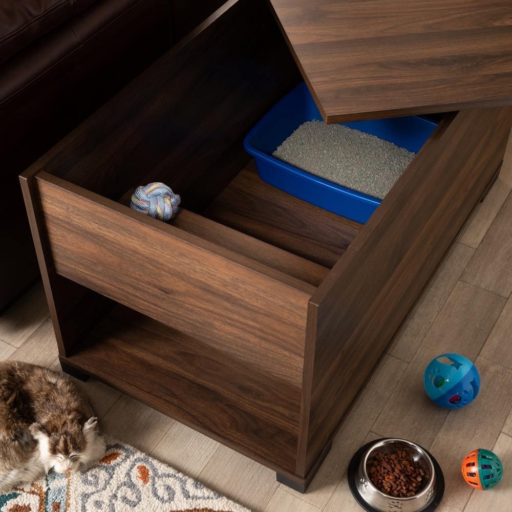 Skylar Modern and Contemporary Walnut Brown Finished Cat Litter Box Cover House FredCo