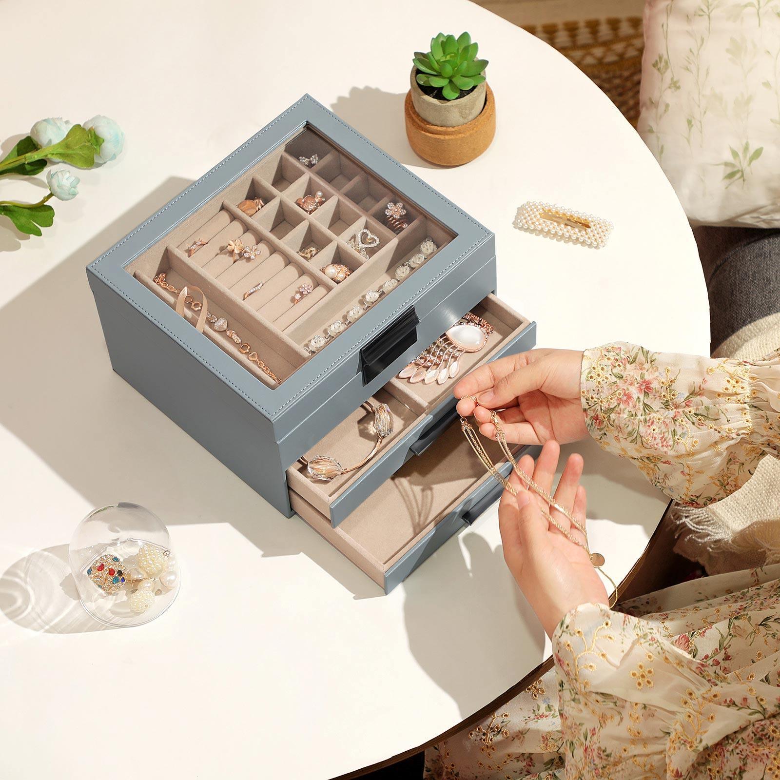 Smoky Blue Jewelry Box with Glass Lid FredCo