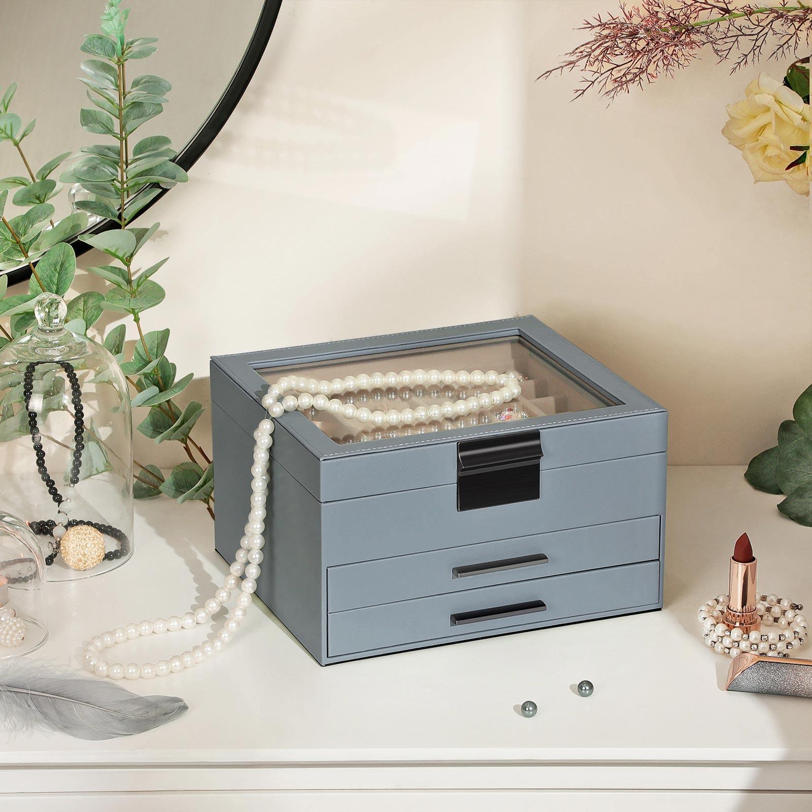 Smoky Blue Jewelry Box with Glass Lid FredCo