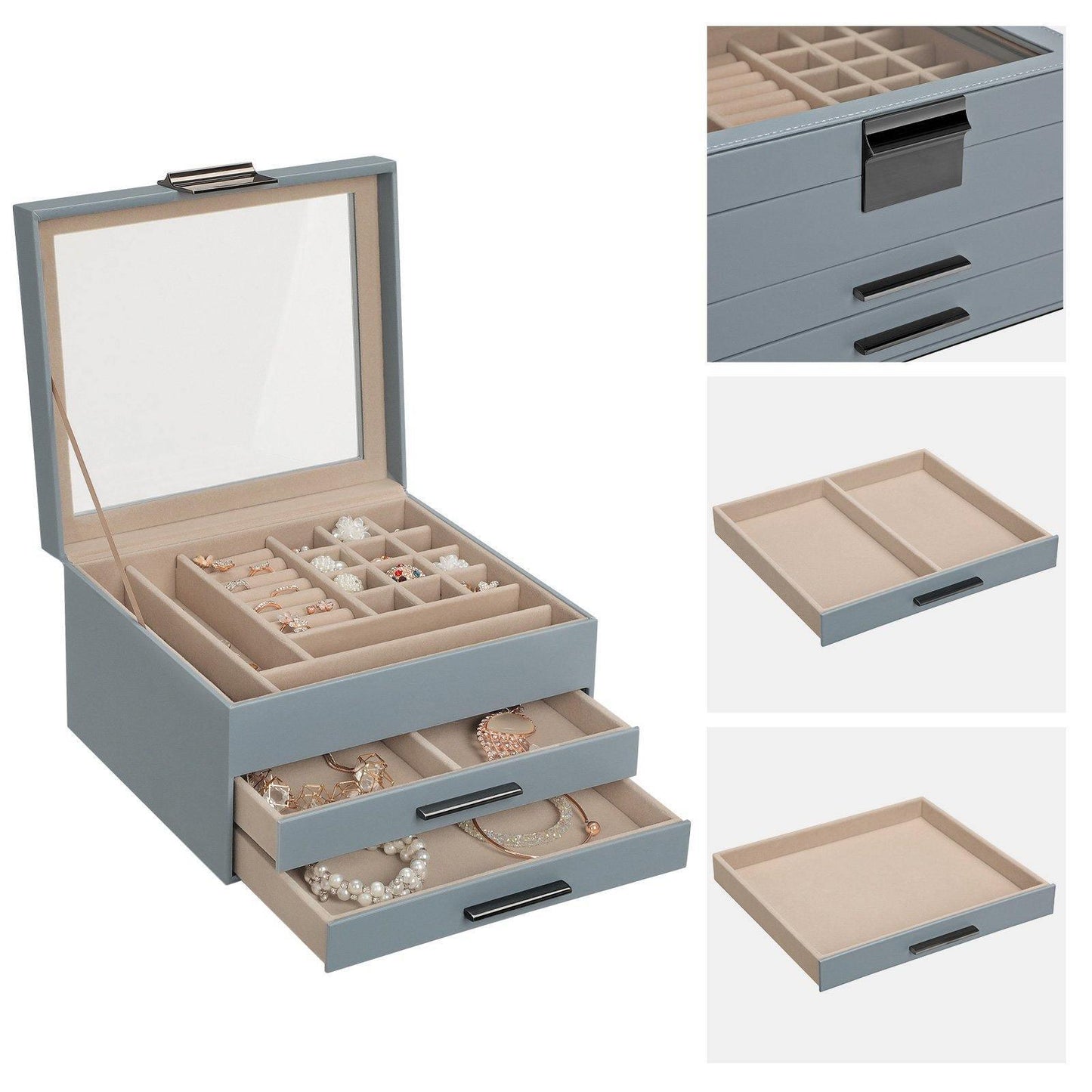 Smoky Blue Jewelry Box with Glass Lid FredCo