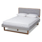 Sofia Mid-Century Modern Light Grey Fabric Upholstered and Ash Walnut Finished Wood Queen Size Platform Bed FredCo