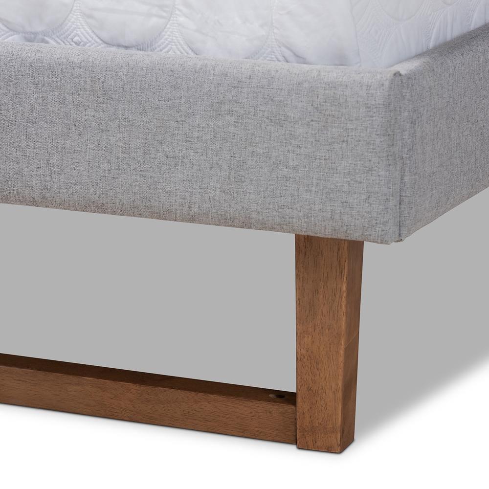 Sofia Mid-Century Modern Light Grey Fabric Upholstered and Ash Walnut Finished Wood Queen Size Platform Bed FredCo