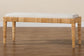 Sofia Modern Bohemian Natural Brown Rattan and Mahogany Wood Bench FredCo