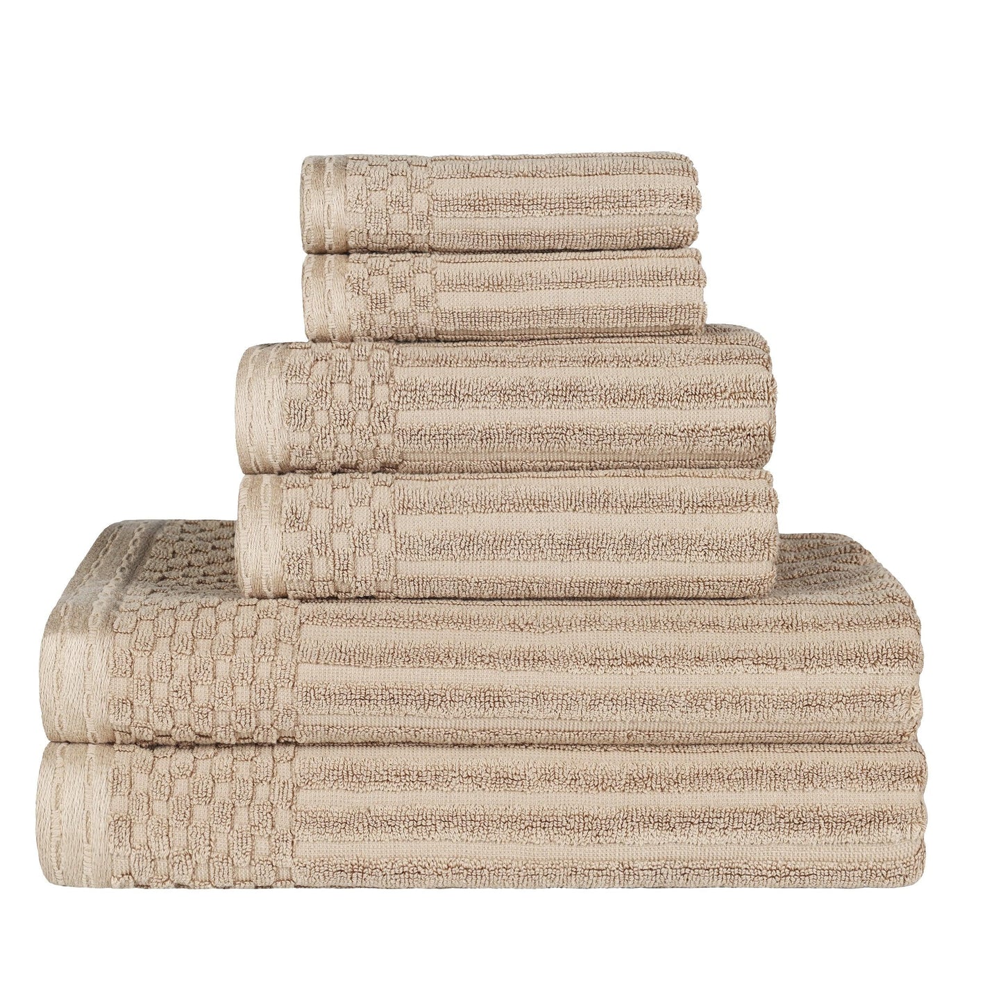 Soho Cotton Textured Ribbed Checker Border Absorbent 6-Piece Towel Set FredCo