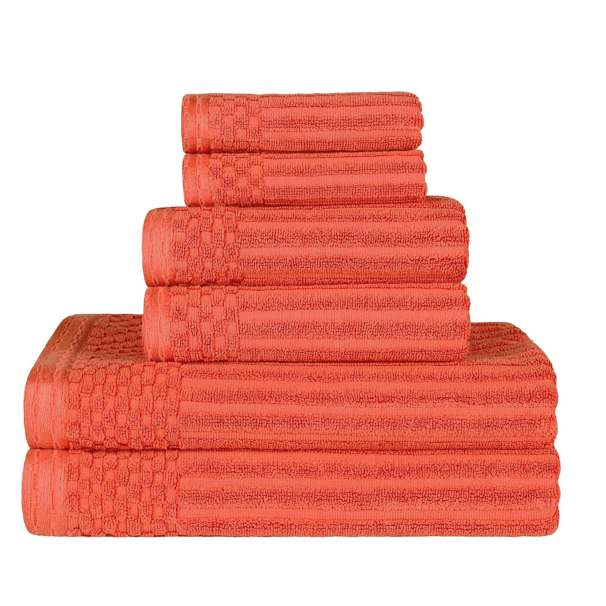 Soho Cotton Textured Ribbed Checker Border Absorbent 6-Piece Towel Set FredCo