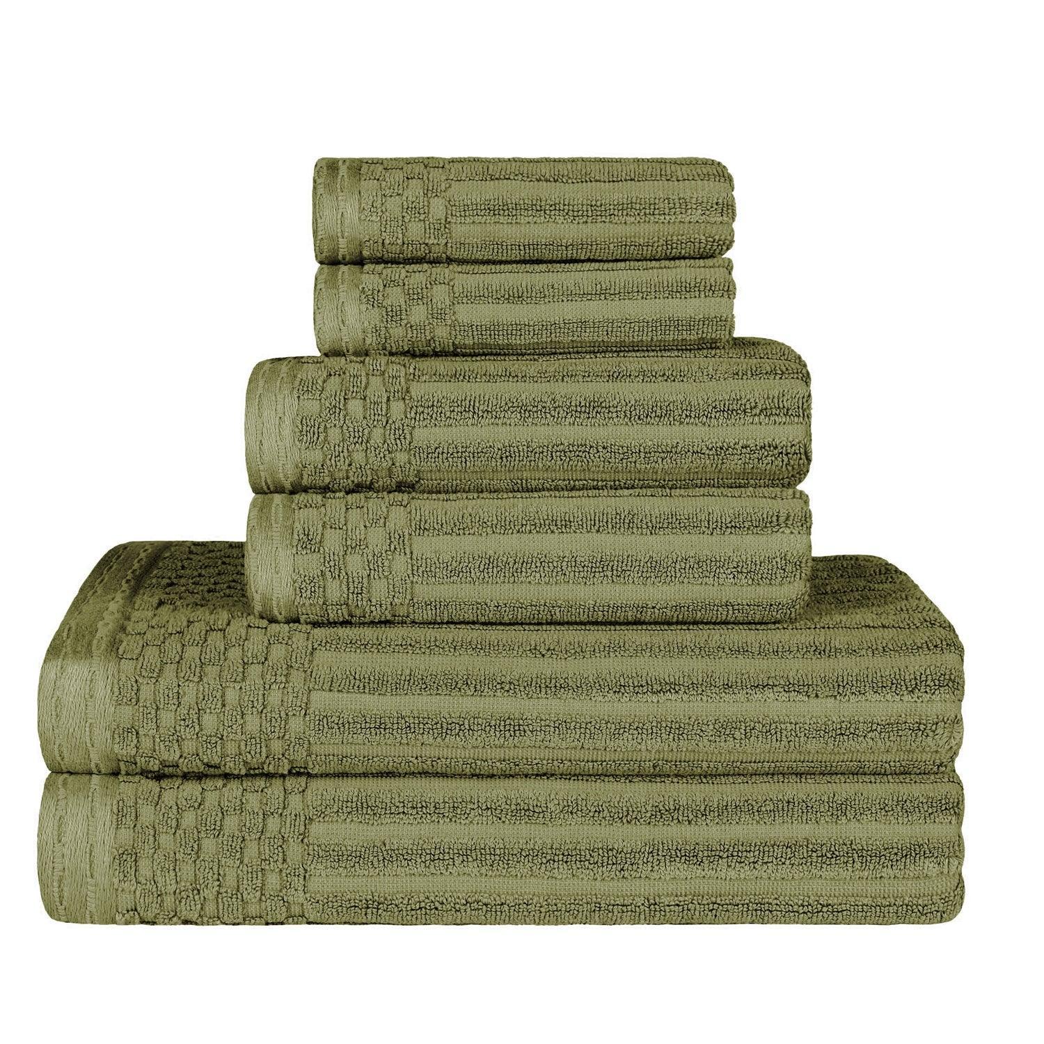 Soho Cotton Textured Ribbed Checker Border Absorbent 6-Piece Towel Set FredCo