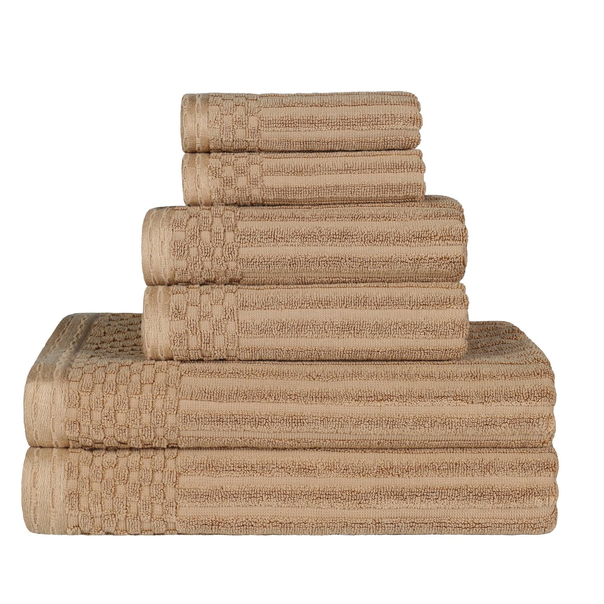 Soho Cotton Textured Ribbed Checker Border Absorbent 6-Piece Towel Set FredCo