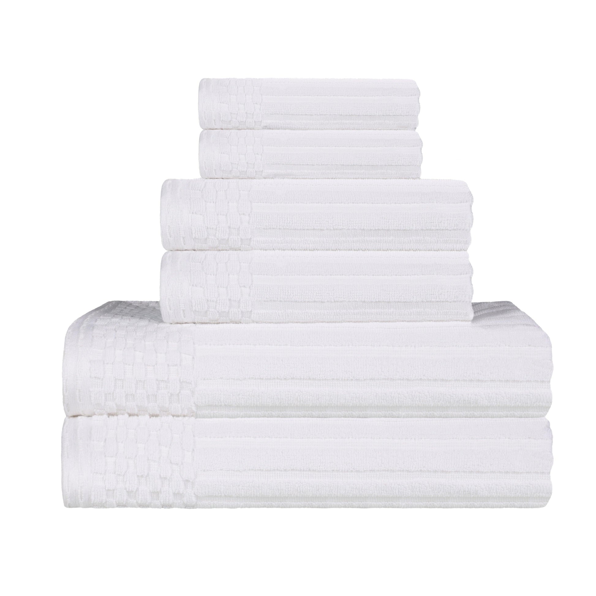 Soho Cotton Textured Ribbed Checker Border Absorbent 6-Piece Towel Set FredCo
