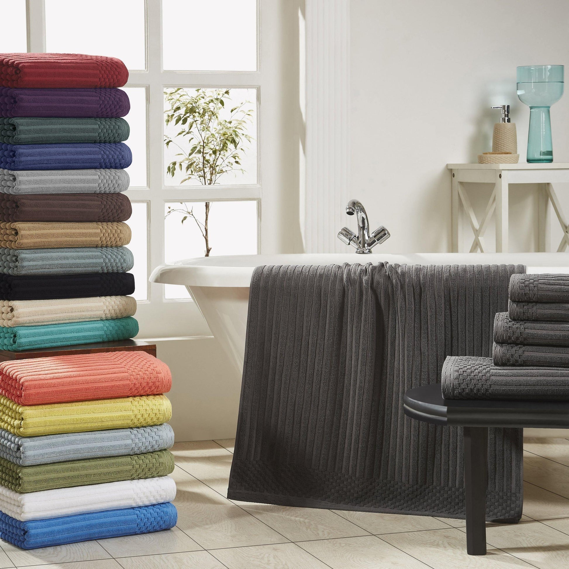 Soho Cotton Textured Ribbed Checker Border Absorbent 6-Piece Towel Set FredCo