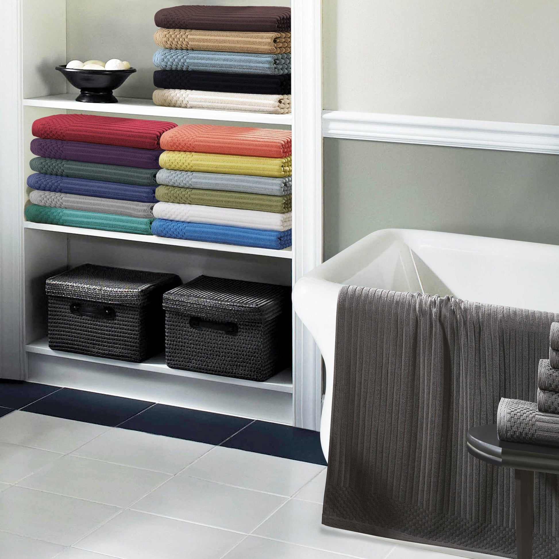 Soho Cotton Textured Ribbed Checker Border Absorbent 6-Piece Towel Set FredCo