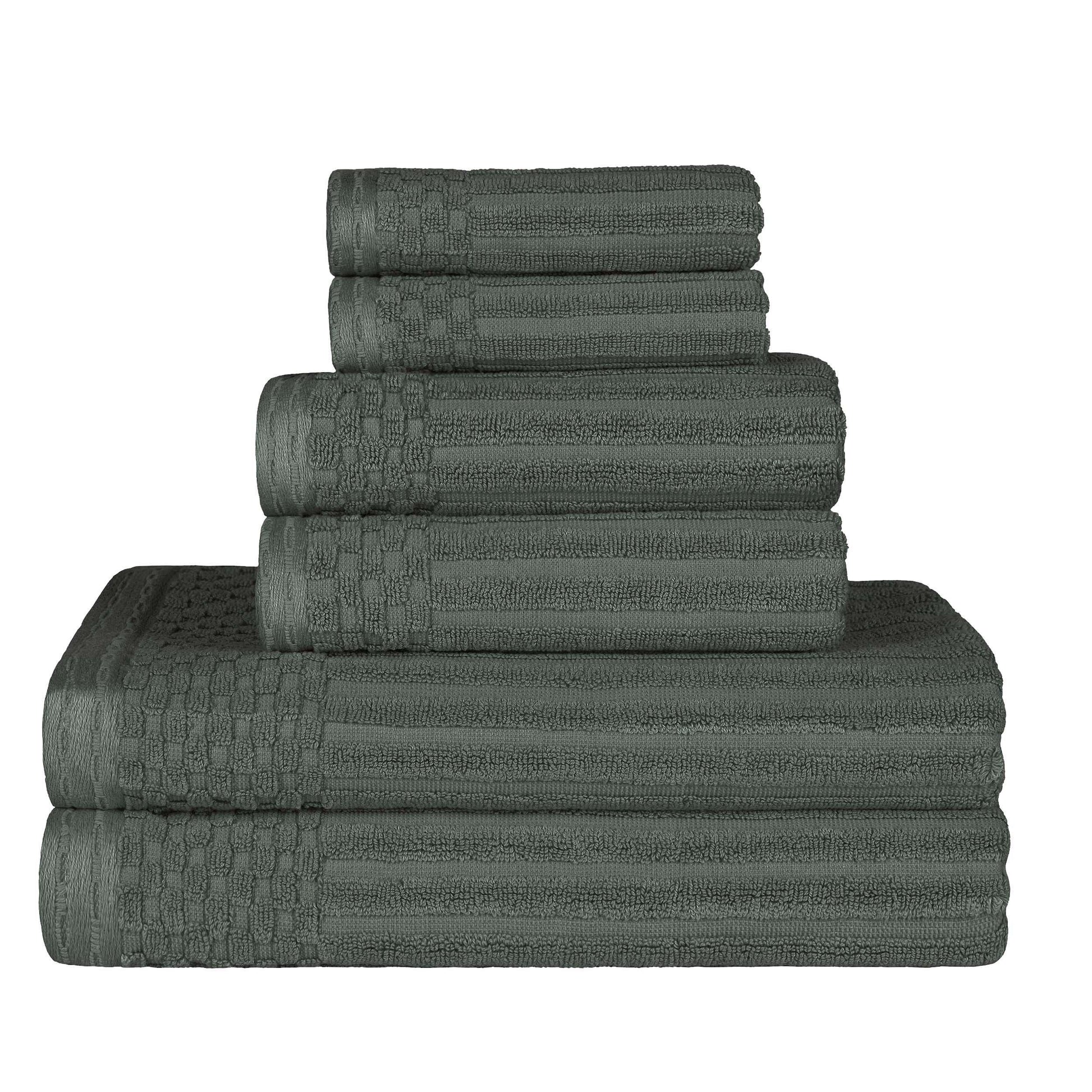 Soho Cotton Textured Ribbed Checker Border Absorbent 6-Piece Towel Set FredCo