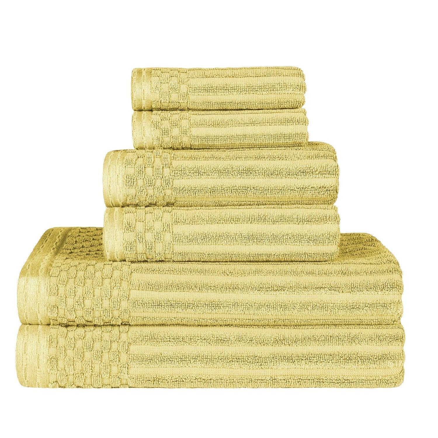 Soho Cotton Textured Ribbed Checker Border Absorbent 6-Piece Towel Set FredCo
