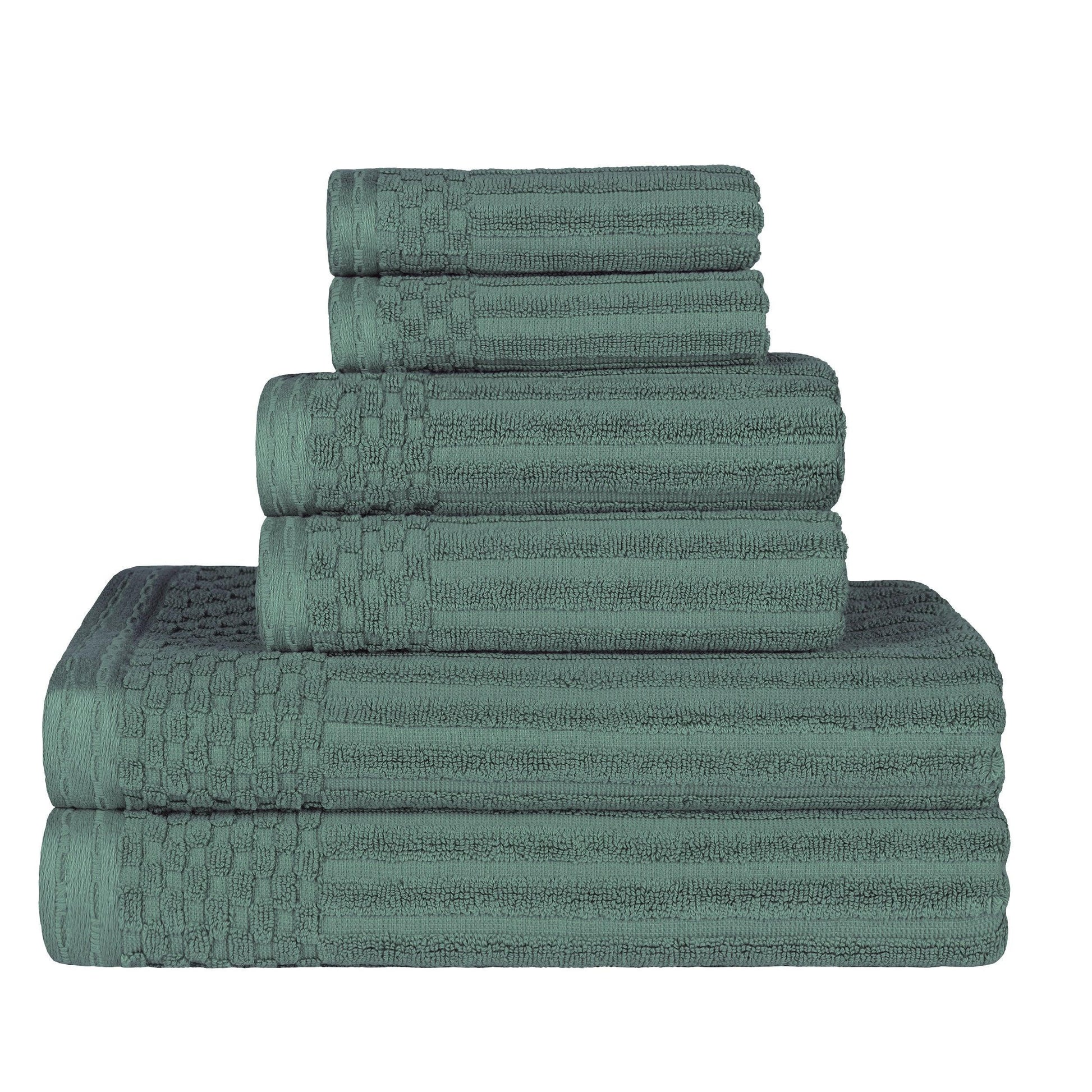 Soho Cotton Textured Ribbed Checker Border Absorbent 6-Piece Towel Set FredCo