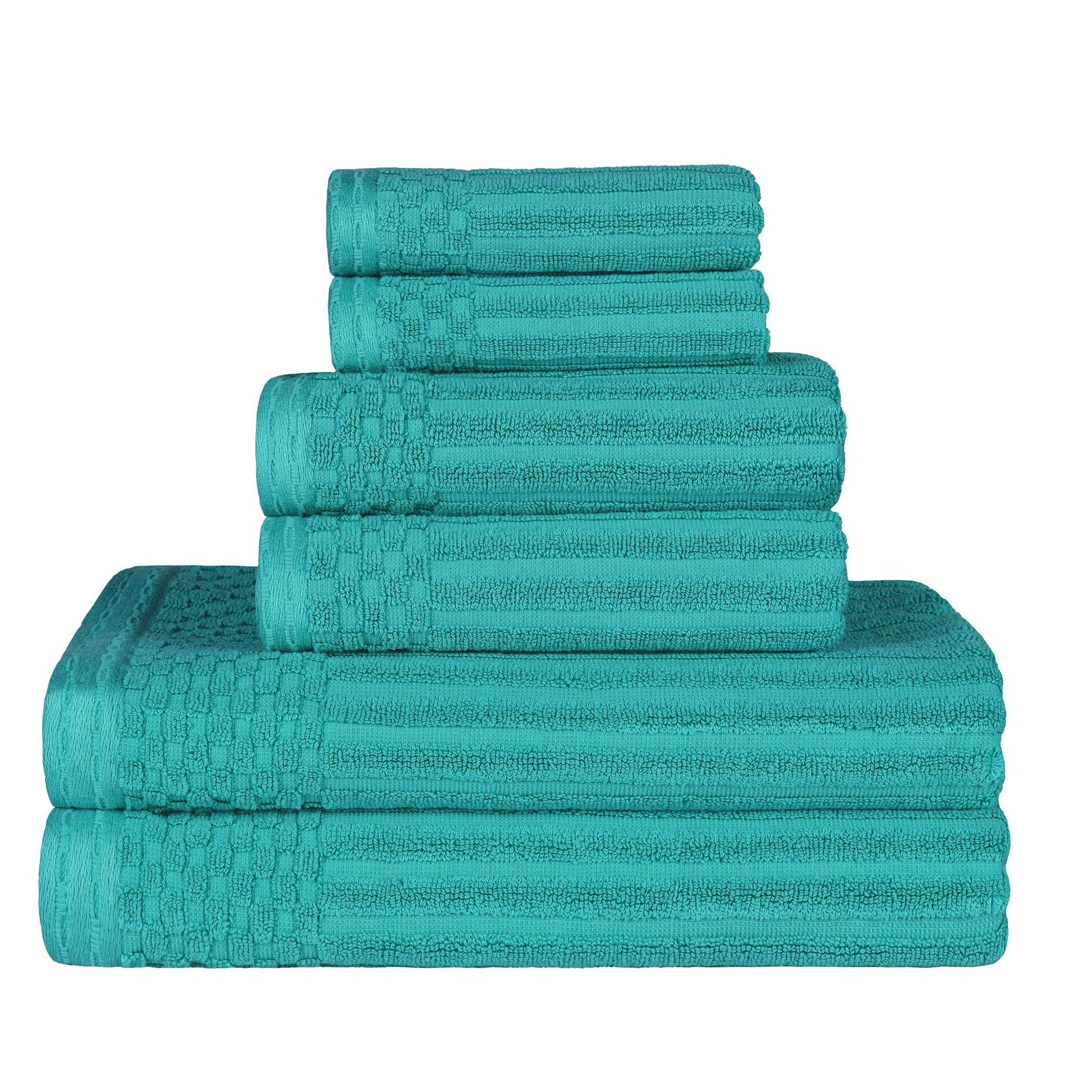 Soho Cotton Textured Ribbed Checker Border Absorbent 6-Piece Towel Set FredCo