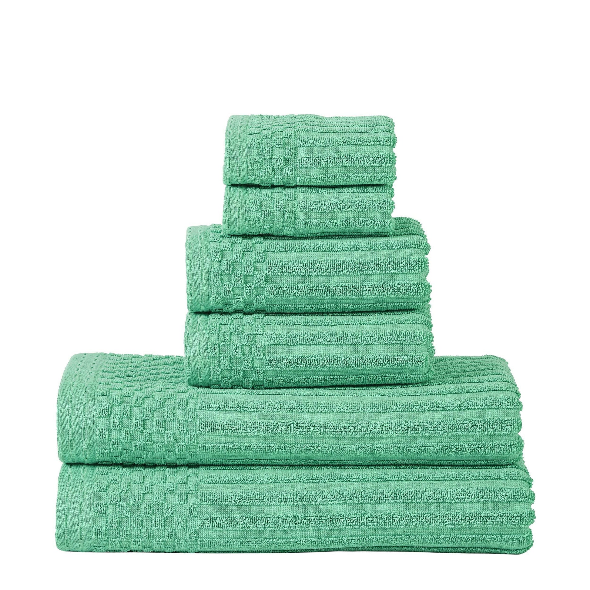 Soho Cotton Textured Ribbed Checker Border Absorbent 6-Piece Towel Set FredCo