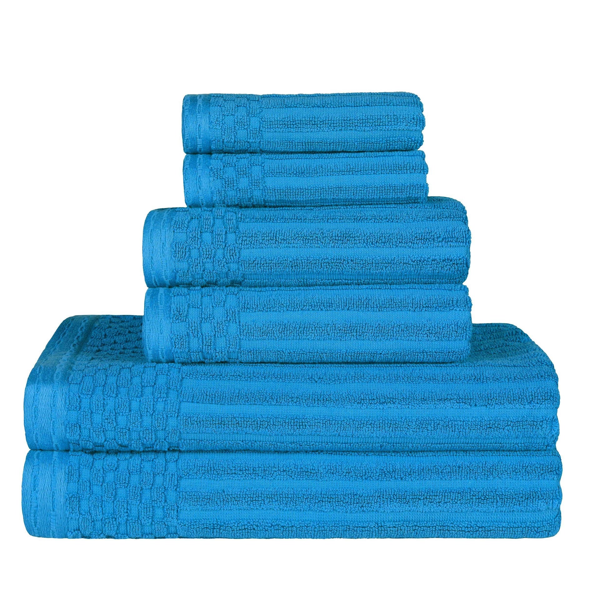 Soho Cotton Textured Ribbed Checker Border Absorbent 6-Piece Towel Set FredCo