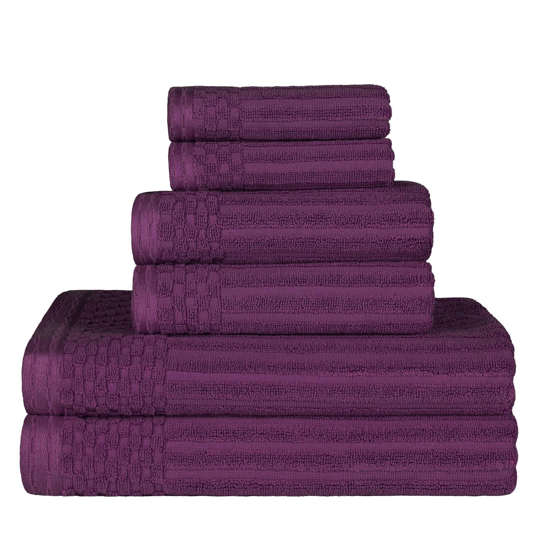 Soho Cotton Textured Ribbed Checker Border Absorbent 6-Piece Towel Set FredCo