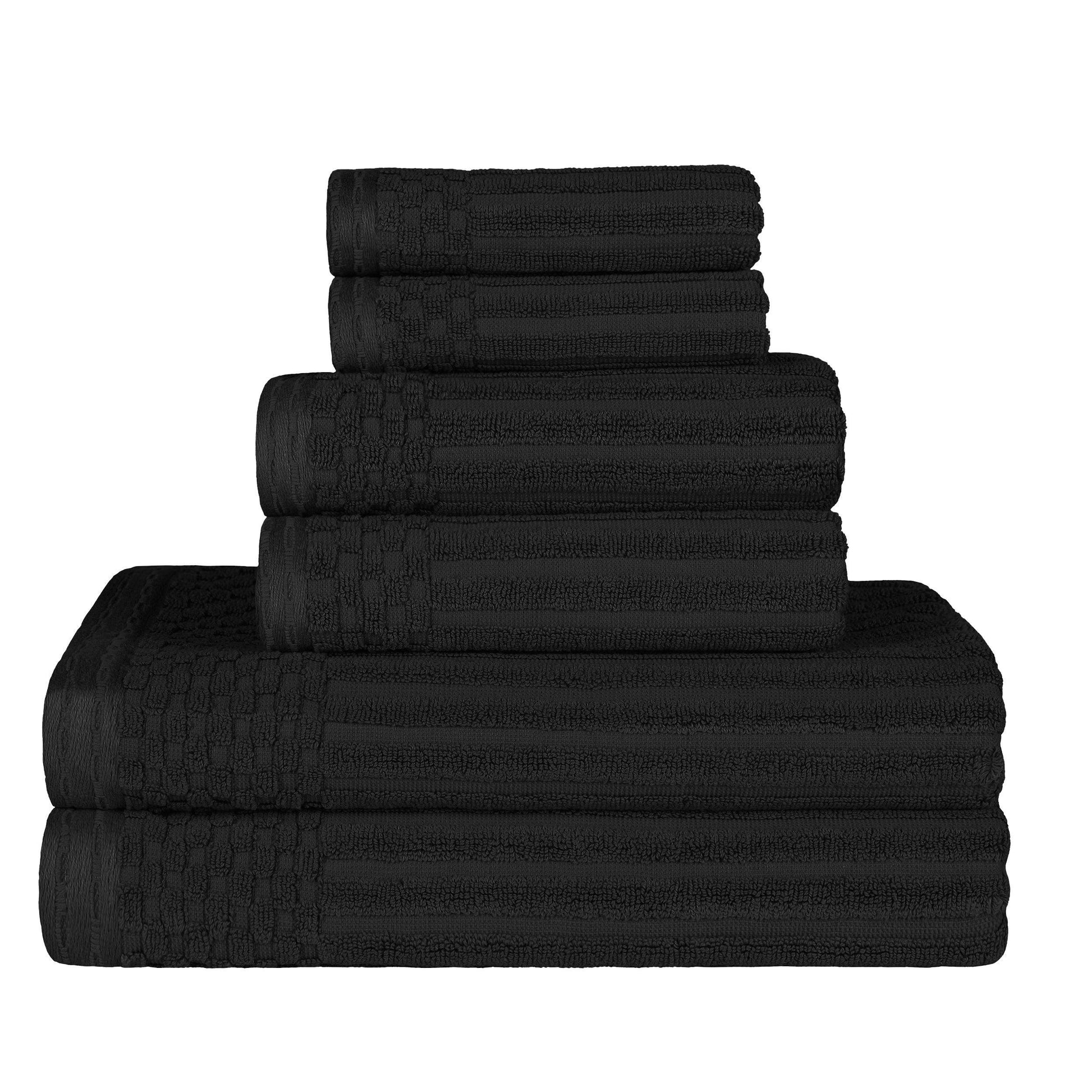 Soho Cotton Textured Ribbed Checker Border Absorbent 6-Piece Towel Set FredCo