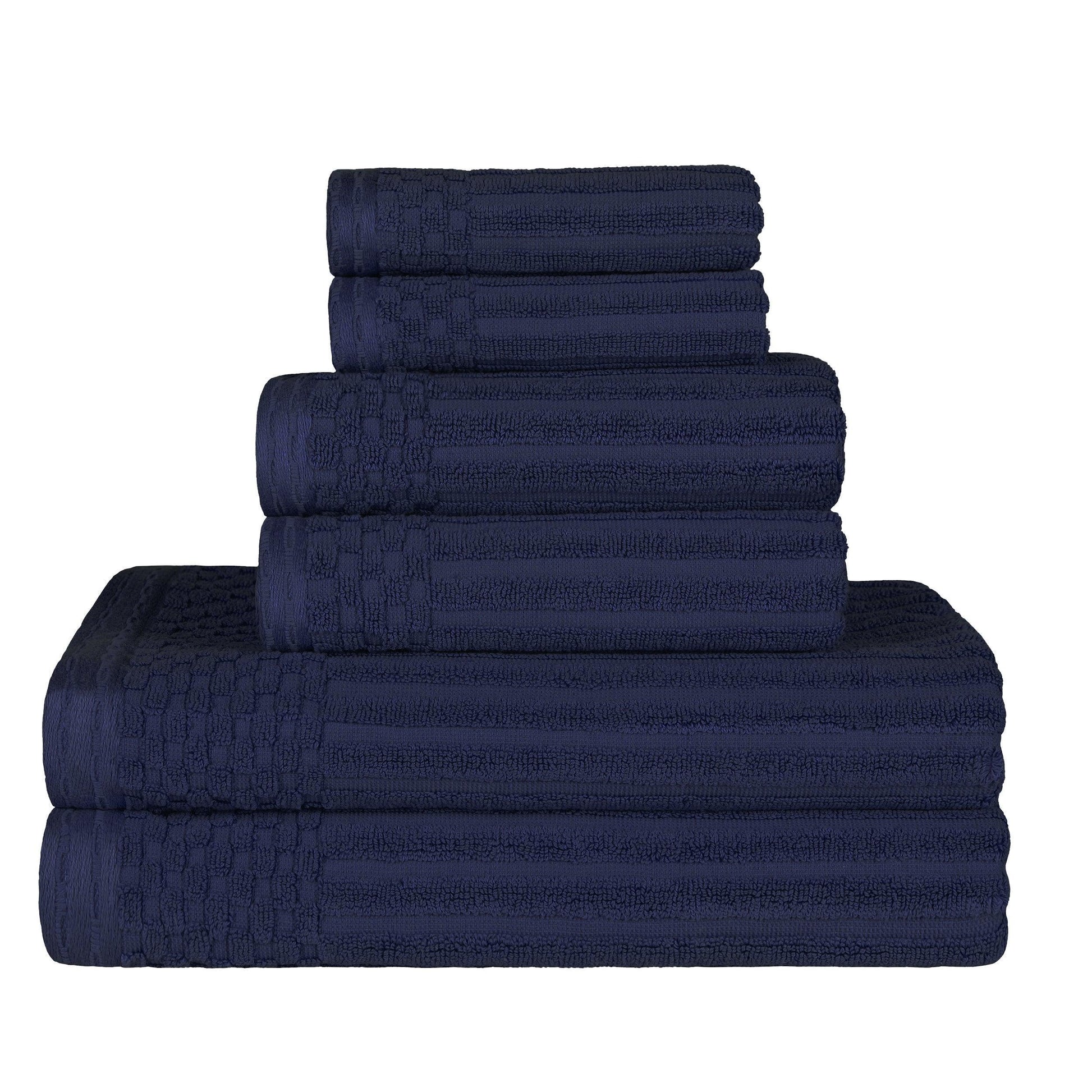 Soho Cotton Textured Ribbed Checker Border Absorbent 6-Piece Towel Set FredCo